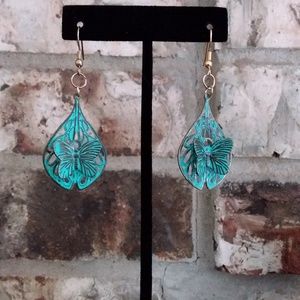 Verdigris Butterfly Dangle Earrings